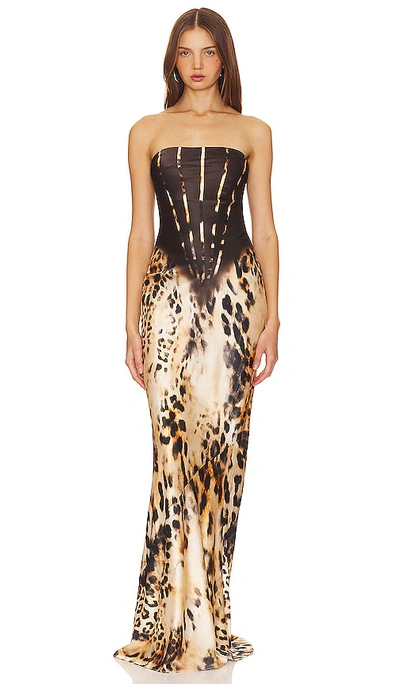 Shop Retroféte Shayna Silk Dress In Vintage Cheetah