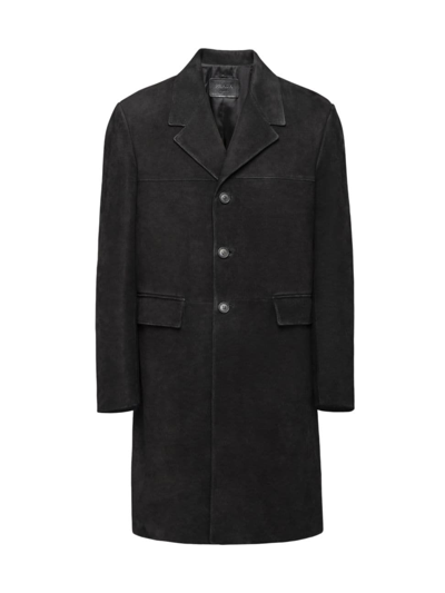 Shop Prada Men's Suede Coat In Black