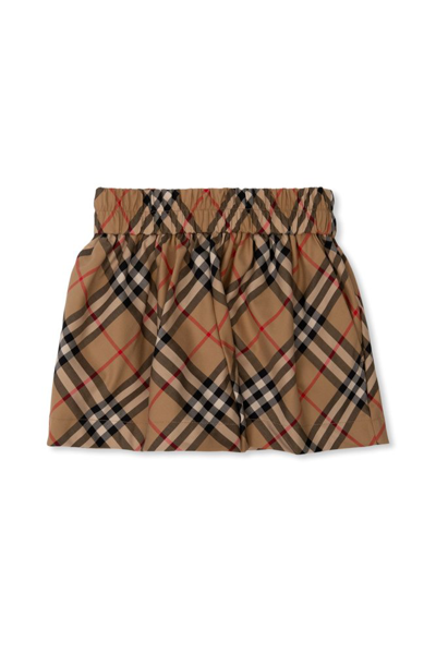 Shop Burberry Kids Checked Elastic Waist Shorts In Multi