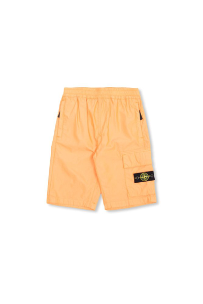 Shop Stone Island Junior Compass Patch Elasticated Waistband Shorts In Orange