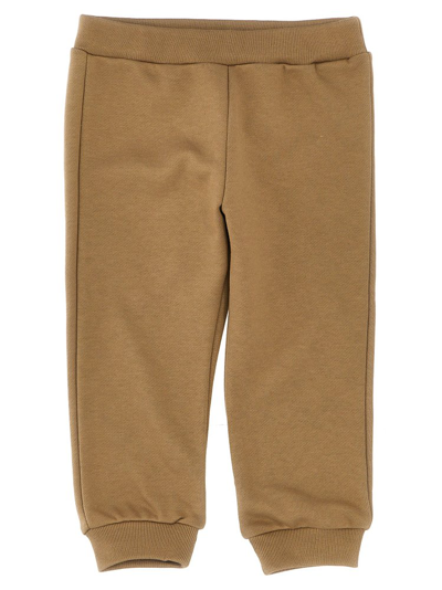 Shop Fendi Kids Logo Patch Fleece Jogging Trousers In Beige