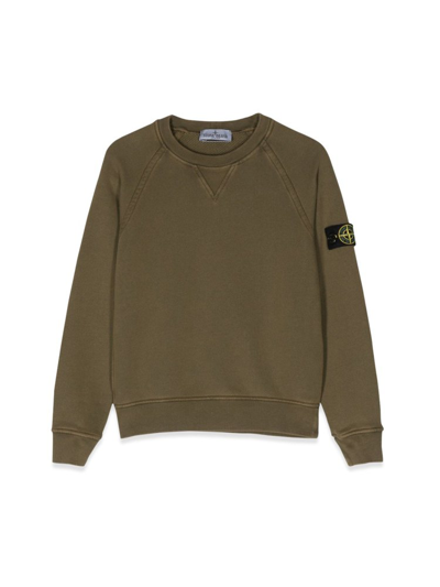 Shop Stone Island Junior Garment Dyed Crewneck Sweatshirt In Green
