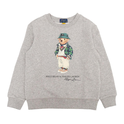 Shop Ralph Lauren Kids Polo Bear Straight Hem Sweatshirt In Grey