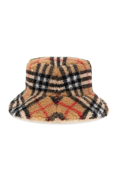 Shop Burberry Kids Checked Fleece Bucket Hat In Multi