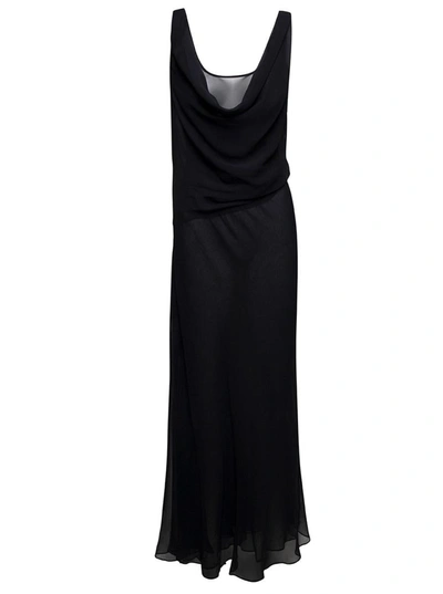 Shop Christopher Esber Long Black Relaxed Dress With Draped Neckline In Silk Woman