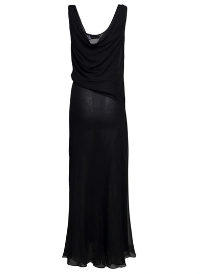 Shop Christopher Esber Long Black Relaxed Dress With Draped Neckline In Silk Woman