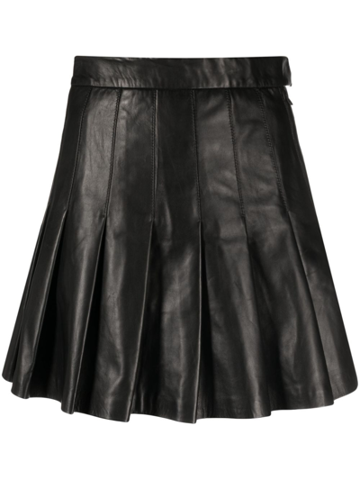 Shop J. Lindeberg Black Vale Pleated Leather Skirt