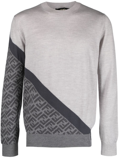 Shop Fendi Grey Ff Monogram Wool Sweater