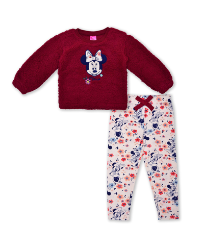 Shop Disney Baby Girls Minnie Mouse Sherpa Top And Leggings Set In Rhodedendron,sheer Pink