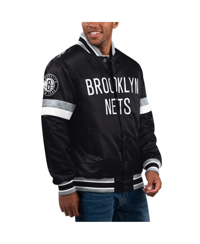 Starter Black Brooklyn Nets Home Game Satin Full-snap Varsity Jacket In Black