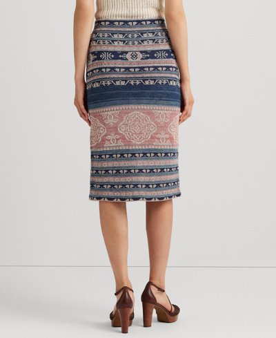 Shop Lauren Ralph Lauren Women's Geo-motif Linen-cotton Pencil Skirt In Multi