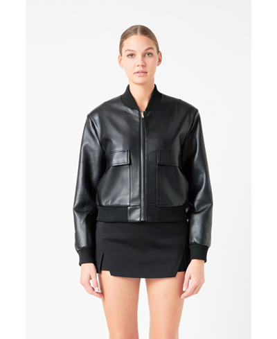 Shop Endless Rose Women's Short Pu Leather Bomber Jacket In Black