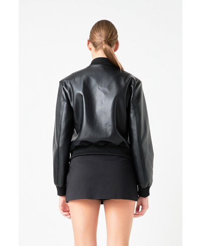 Shop Endless Rose Women's Short Pu Leather Bomber Jacket In Black