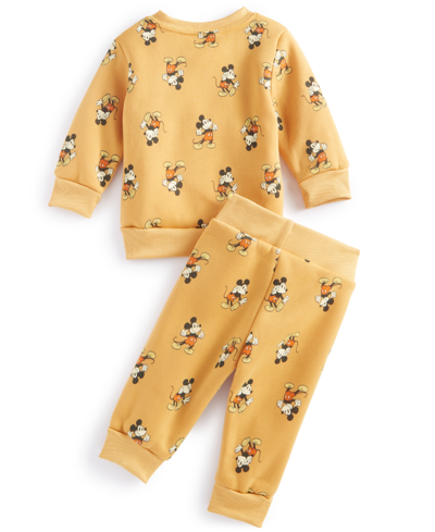 Shop Disney Baby Mickey Mouse-print Sweatshirt And Jogger Pants, 2 Piece Set In Gold