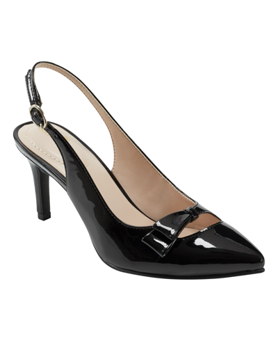 Shop Bandolino Women's Gelli Bow Detail Slim Heel Dress Pumps In Black Patent - Faux Patent Leather
