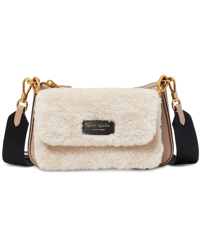 Shop Kate Spade Double Up Faux Shearling Crossbody In Natural