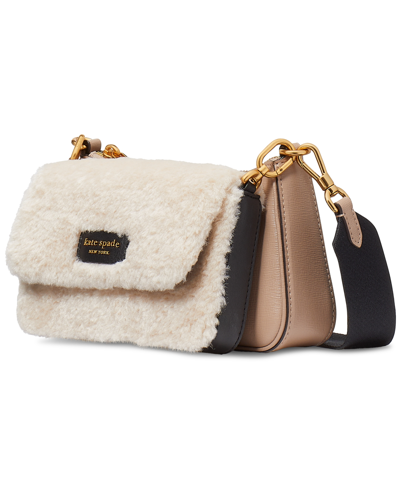 Shop Kate Spade Double Up Faux Shearling Crossbody In Natural
