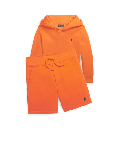 Shop Polo Ralph Lauren Toddler And Little Boys Fleece Hooded Sweatshirt In Bright Signal Orange