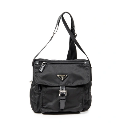 Shop Prada Buckle Flap Crossbody In Black