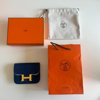 Pre-owned Hermes Hermès Constance Slim Wallet In Navy Epsom Leather & Gold Hardware