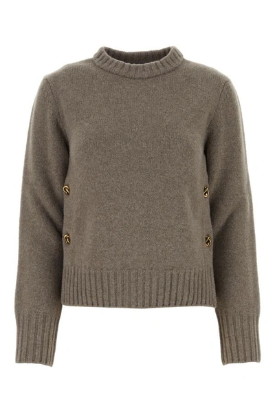 Bottega Veneta Heavy Wool Sweater With Knot Buttons In Gray
