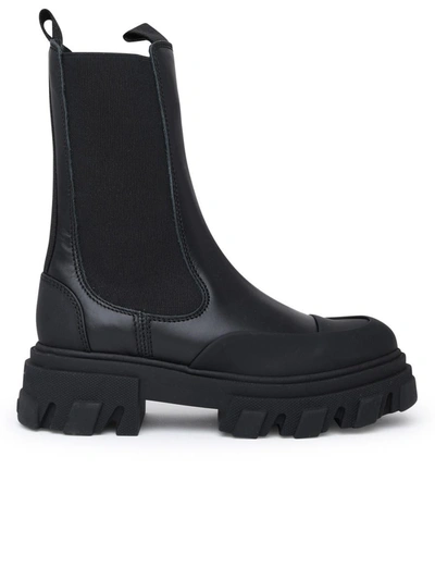 Shop Ganni Black Leather Chelsea Ankle Boots