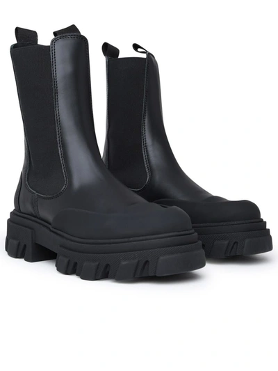 Shop Ganni Black Leather Chelsea Ankle Boots