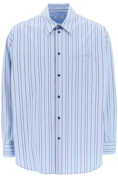 Shop Off-white Striped Maxi Shirt Men In Blue