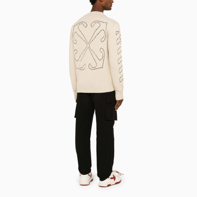 Shop Off-white ™ Beige Crew-neck Sweater With Stitching Men In Cream