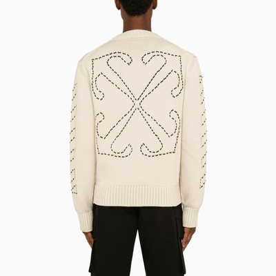 Shop Off-white ™ Beige Crew-neck Sweater With Stitching Men In Cream