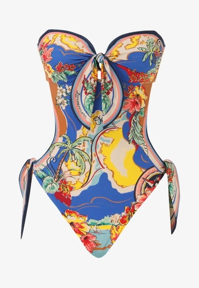 Shop Zimmermann Alight One-piece Cut-out Swimsuit In Blue