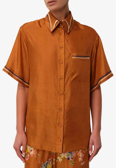 Shop Zimmermann Alight Short-sleeved Silk Shirt In Orange