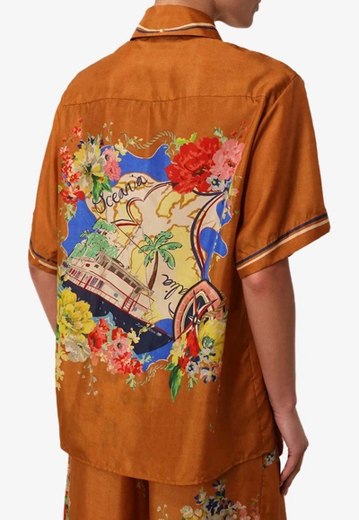 Shop Zimmermann Alight Short-sleeved Silk Shirt In Orange