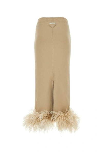 Shop Prada Woman Beige Cotton Skirt In Brown