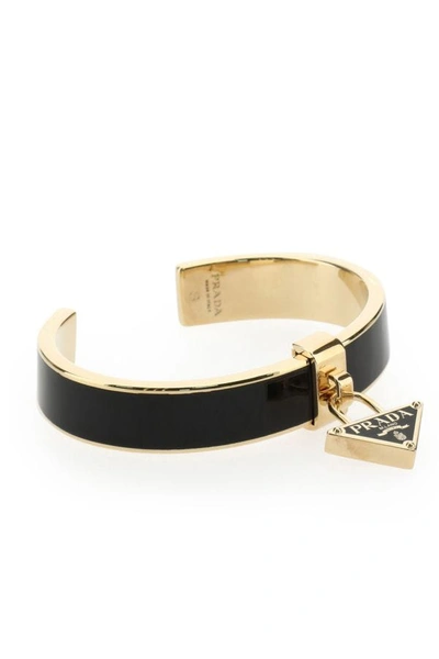 Shop Prada Woman Enamelled Metal Bracelet In Black