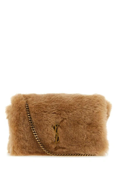 Shop Saint Laurent Woman Camel Shearling Small Kate Shoulder Bag In Brown