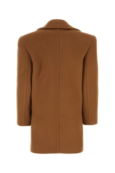 Shop Saint Laurent Woman Caramel Wool Coat In Brown
