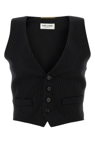 Shop Saint Laurent Woman Embroidered Wool Blend Vest In Multicolor