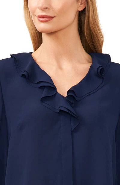 Shop Cece Ruffle V-neck Top In Classic Navy