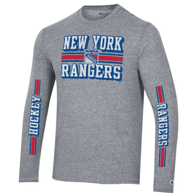 Shop Champion Heather Gray New York Rangers Tri-blend Dual-stripe Long Sleeve T-shirt