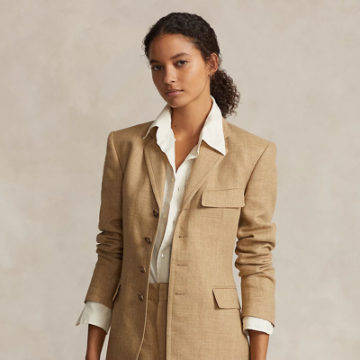 Shop Ralph Lauren Silk-linen Tweed Blazer-jacket In Tan Melange
