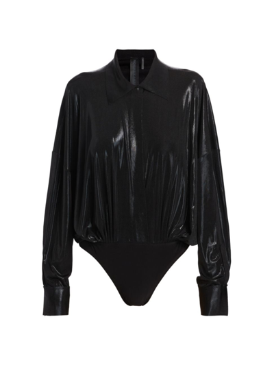 Shop Norma Kamali Women's Oversized Boyfriend Bodysuit In Black