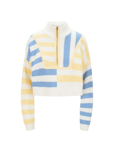 Shop Staud Women's Hampton Cropped Sweater In Buttercup Seashore Stripe