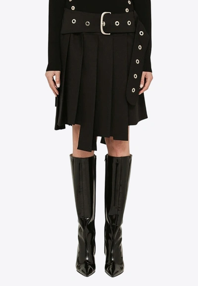 Shop Off-white Asymmetric Pleated Skirt In Wool In Black