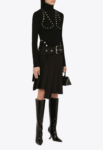 Shop Off-white Asymmetric Pleated Skirt In Wool In Black