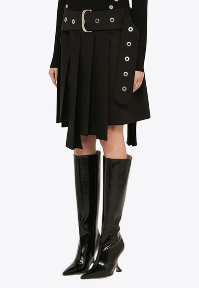 Shop Off-white Asymmetric Pleated Skirt In Wool In Black