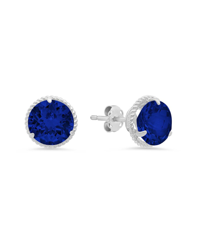 Max + Stone Maxcolor 14k 4.10 Ct. Tw. Created Blue Sapphire Halo Studs