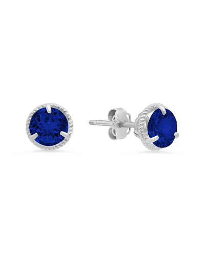 Max + Stone Maxcolor 14k 4.10 Ct. Tw. Created Blue Sapphire Halo Studs