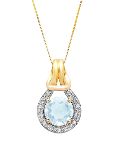 Max + Stone Maxcolor 10k 1.65 Ct. Tw. Diamond & Aquamarine Pendant Necklace