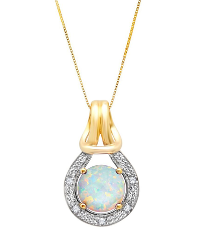 Max + Stone Maxcolor 10k 1.02 Ct. Tw. Diamond & Lab-grown Opal Pendant Necklace